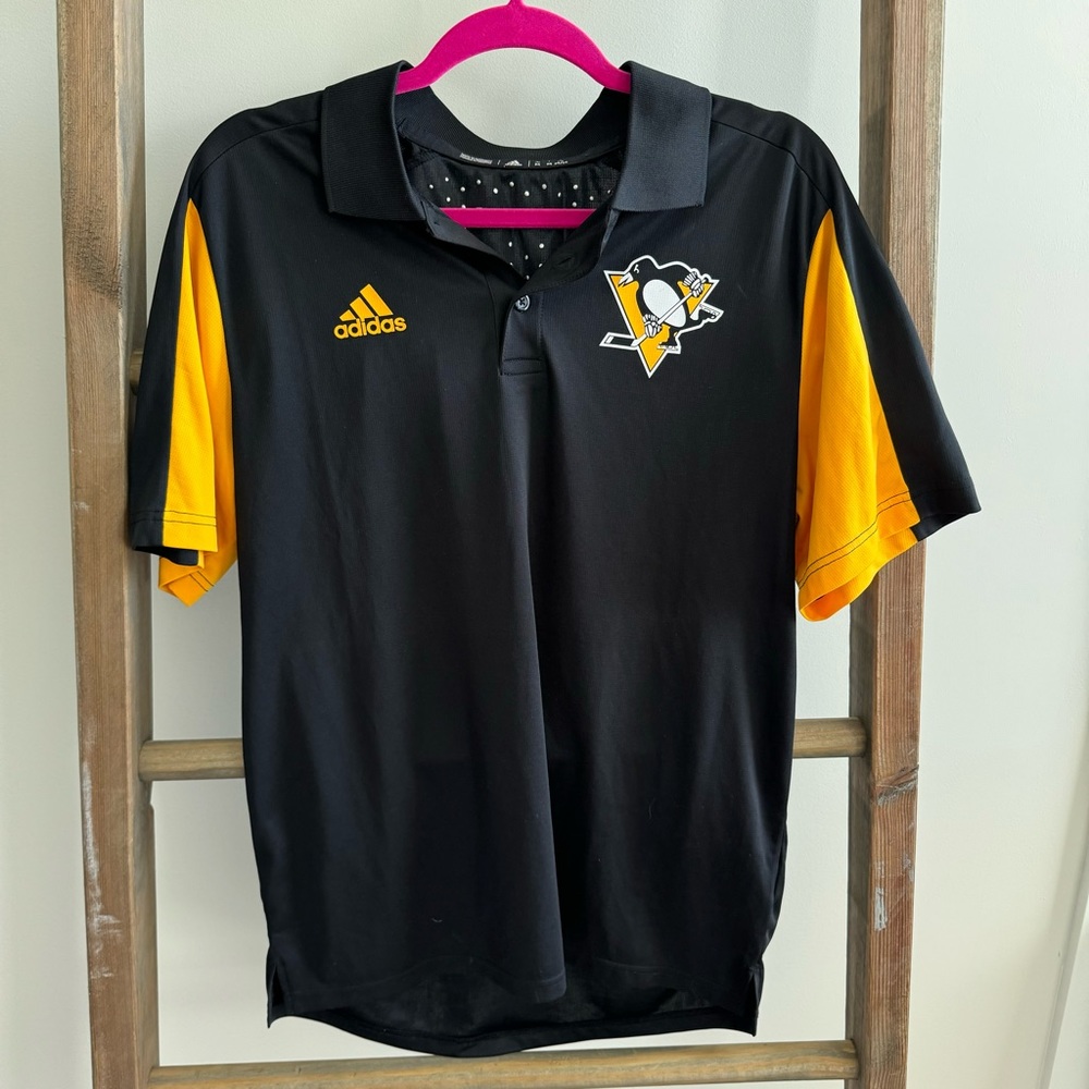 Adidas ClimaChill Medium Black and Gold Pittsburgh Penguins Collared Shirt